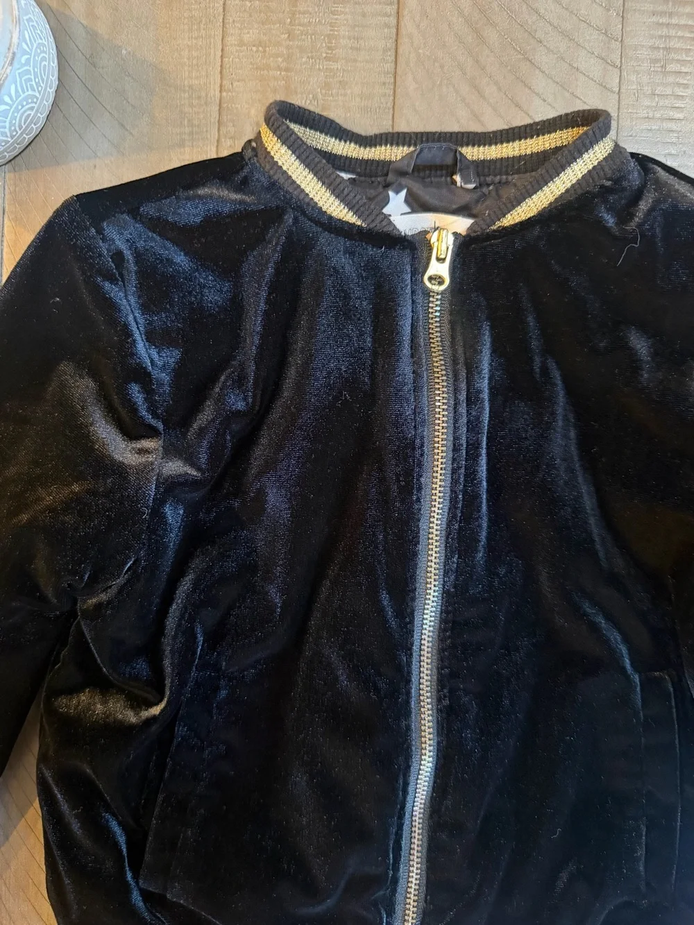 Gymboree Black Velvet Bomber Jacket with Gold Trim